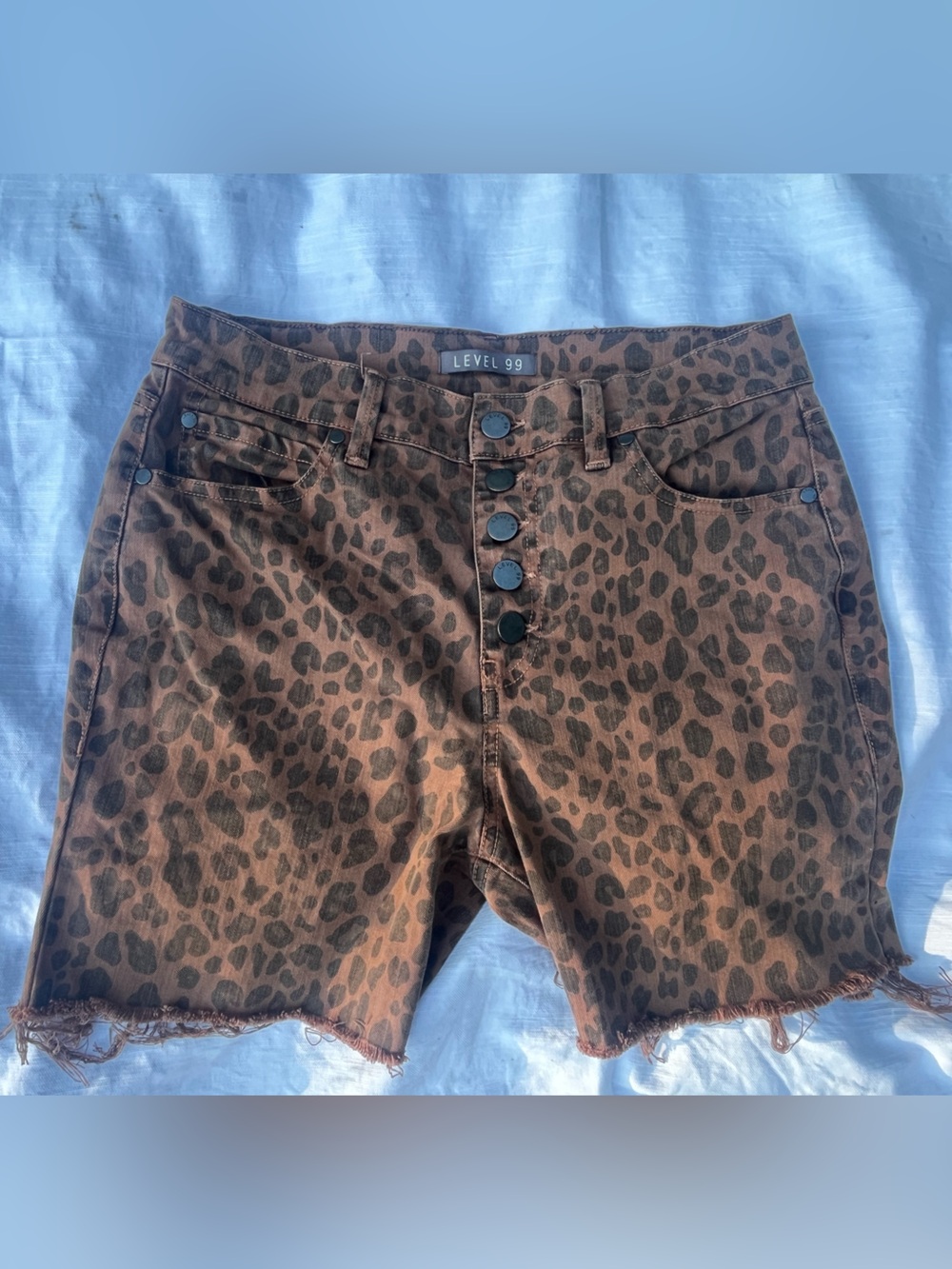 Level 99 Brown Leopard Print Denim Shorts